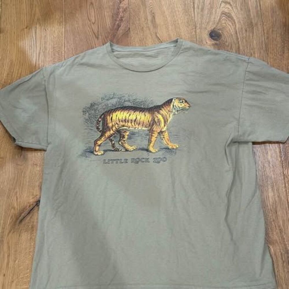 VINTAGE Little Rock Zoo Bengal Tiger Graphic Tee - Khaki XL Retro 90s Wildlife S